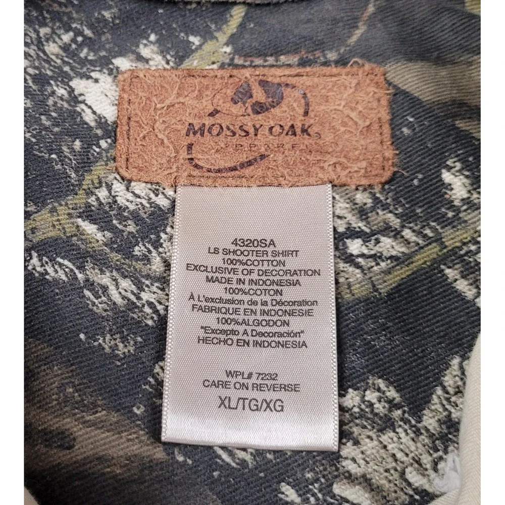 Mossy Oak Men's Open Range Long Sleeve Khaki Shooter Shirt Twill Cotton Size XL